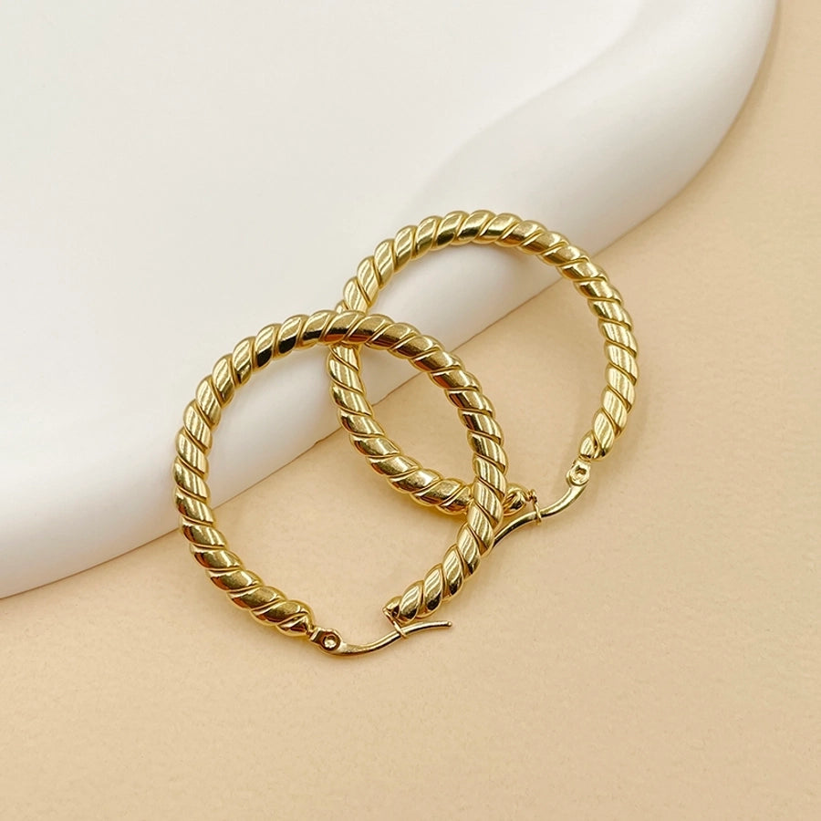 Twist Braid Hoop Earrings [304 Stainless Steel,14K Gold Plated]