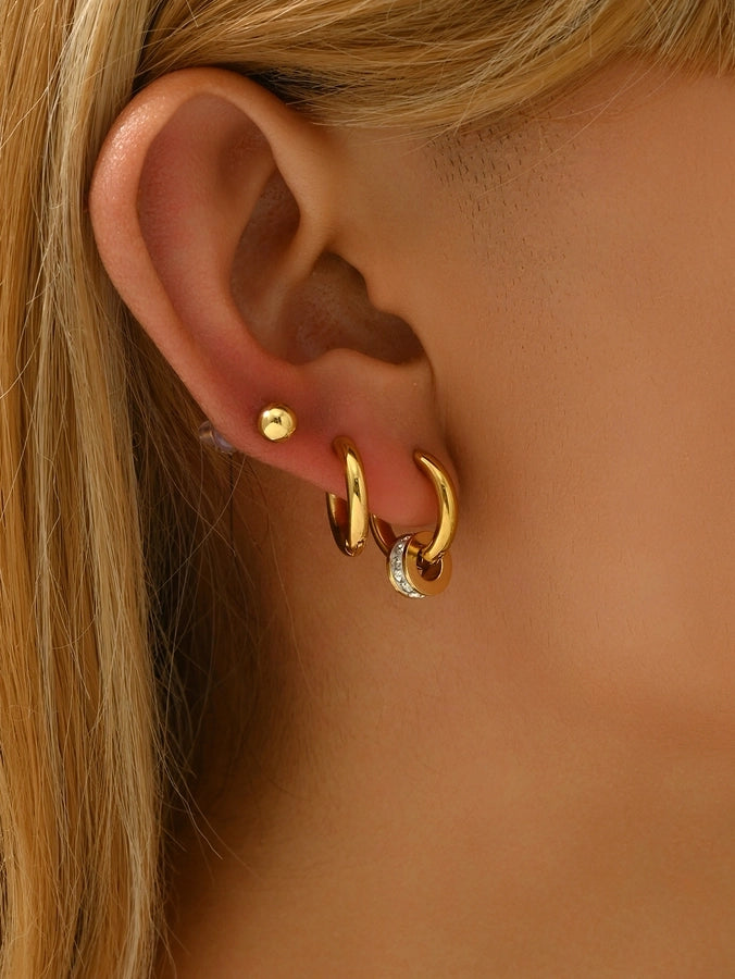 3 Pairs Hoop Earrings [201 Stainless Steel, 18K Gold Plated]