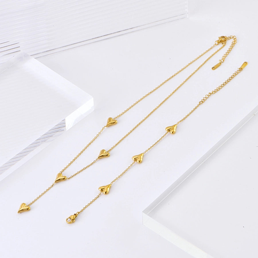 Heart Shape Bracelet/Necklace [304 Stainless Steel,18K Gold Plated]