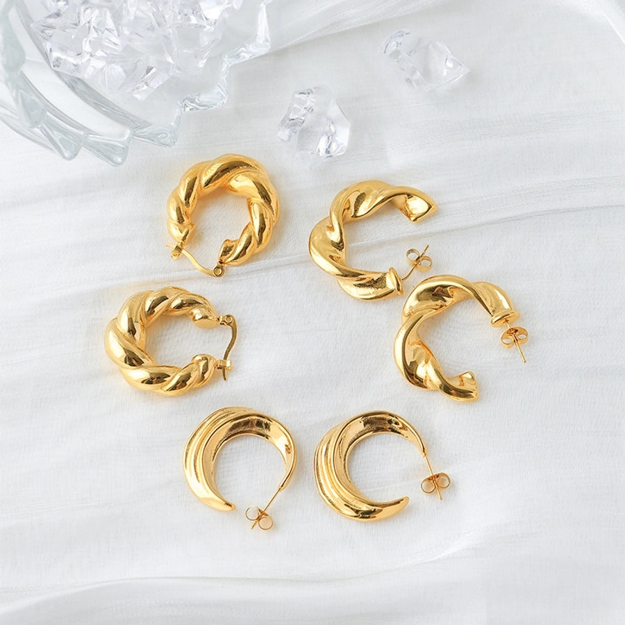 C Shape Moon Earrings [304 Stainless Steel,14K Gold Plated]