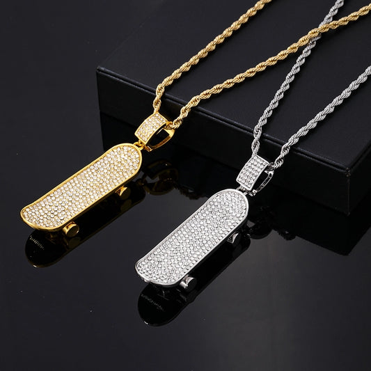 Skateboard Zircon Necklace [304 Stainless Steel Copper]