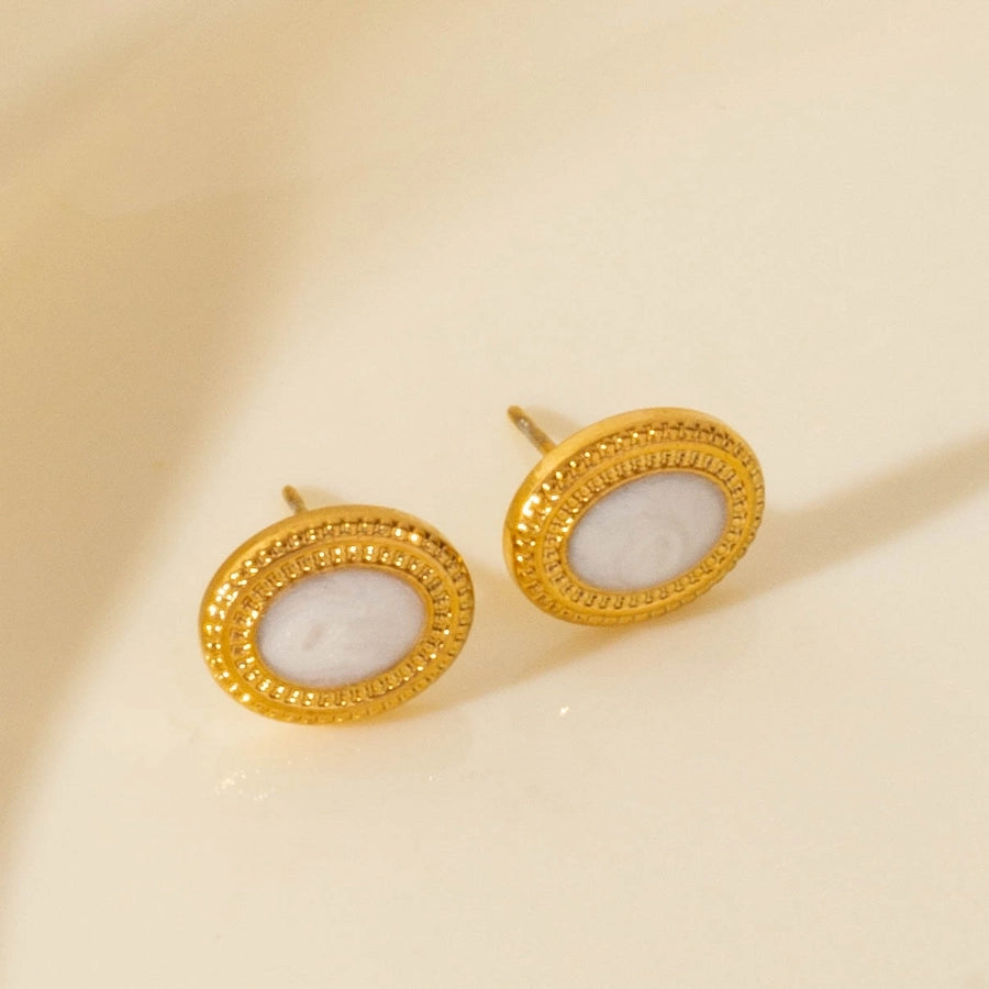 Oval Gold Black White Earrings [304 Stainless Steel]