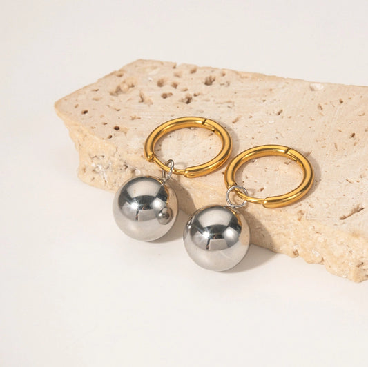 Silver Ball Drop Earrings [304 Stainless Steel]