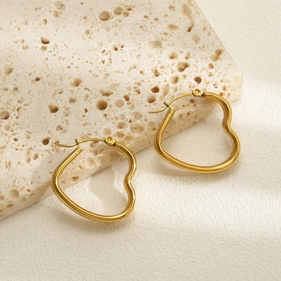 Heart Hoop Earrings [304 Stainless Steel,18K Gold Plated]