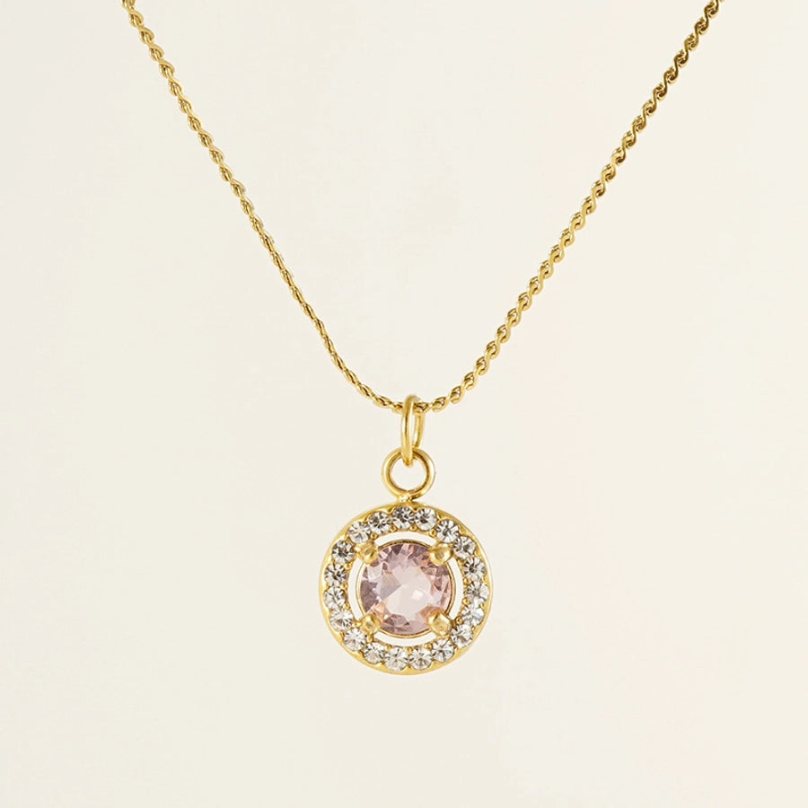 Elegant Simple Style Geometric Zircon Pendant Necklace [304 Stainless Steel,18K Gold Plated]