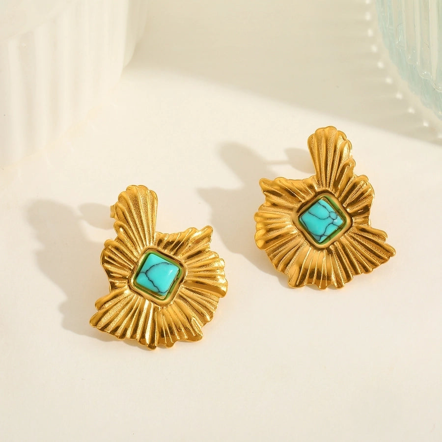 Solid Color Inlay Turquoise Earrings [304 Stainless Steel 18K Gold Plated]