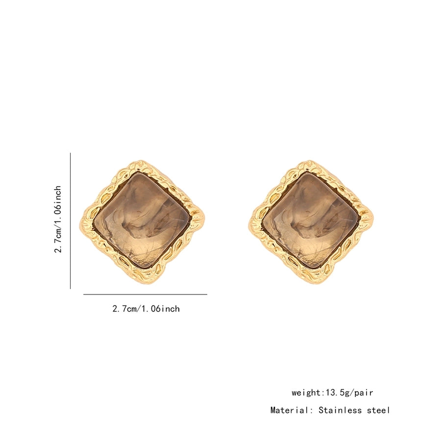 Pendientes de sementales retro de cuadrado geométrico Pendientes de acero inoxidable