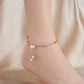 Vacation Heart Shape Eye Roman Numeral  Pearls Anklet [304 Stainless Steel, 18K Gold Plated]