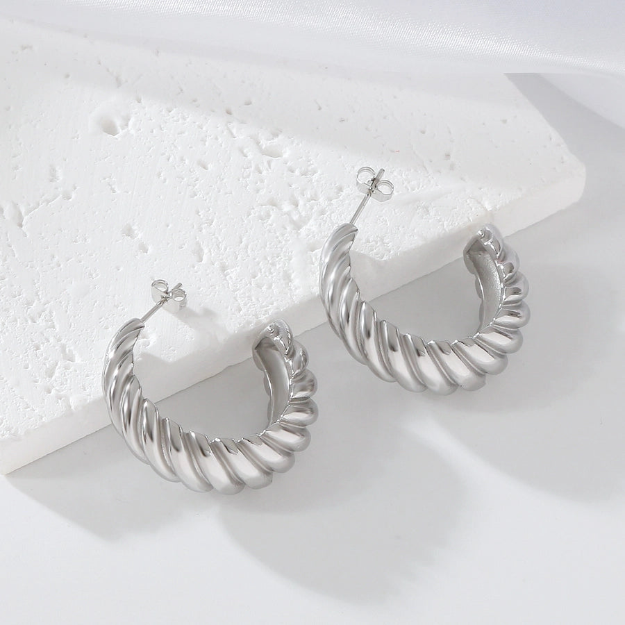 Twisted Half Hoop Earrings [304 Stainless Steel]