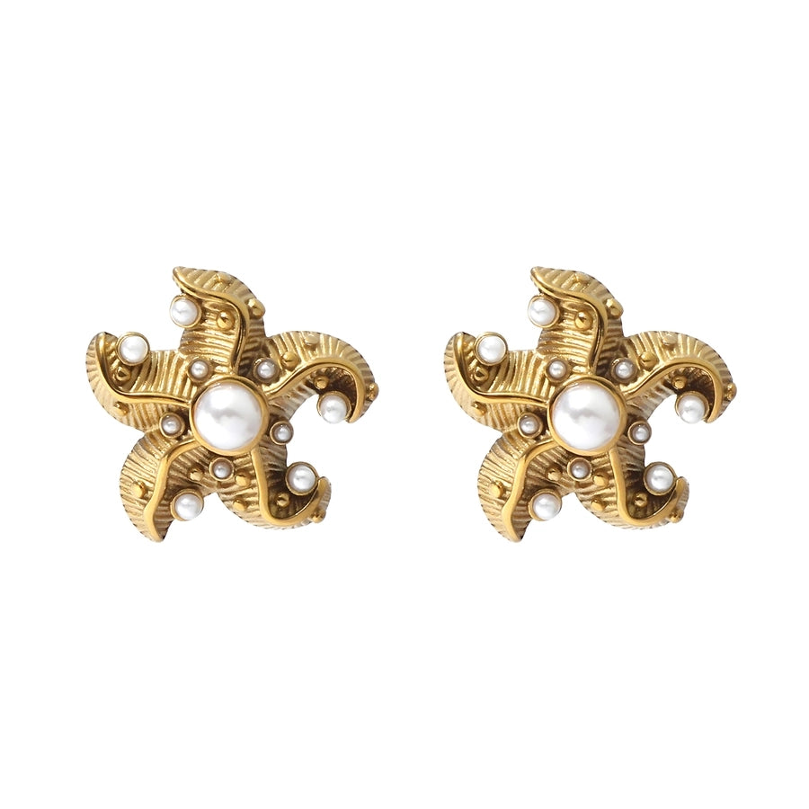 Beach Starfish Pearl Ear Studs [304 rustfrit stål]