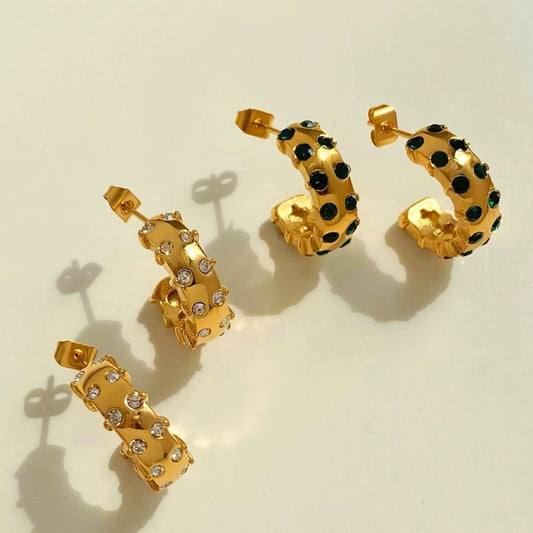 C Shape Plating Rhinestones Earrings [304 Stainless Steel,16K Gold Plated]