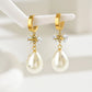 Square Water Droplets Artificial Pearls Zircon Drop Earrings [201 Stainless Steel,18K Gold Plated]