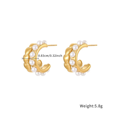 Heart Shape Artificial Pearls Earrings [304 Stainless Steel]