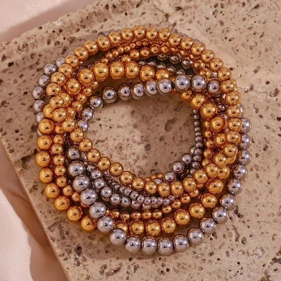 Elastic Beads Band Bracelet [304 Stainless Steel, 18K Gold Plated]