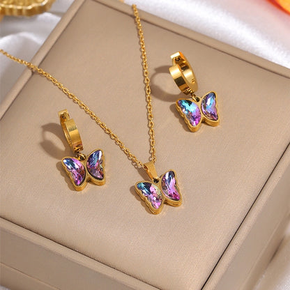 Heart Shape Flower Butterfly Jewelry Set [304 Stainless Steel]