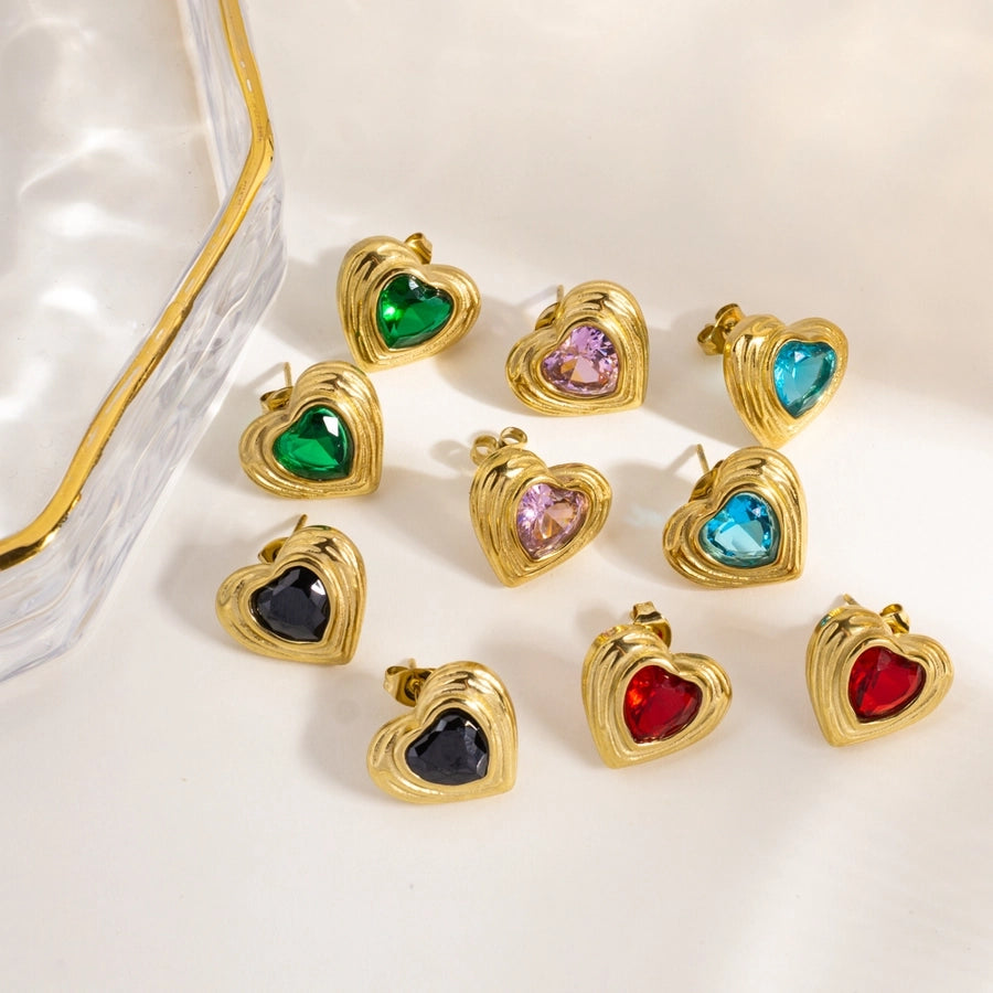 Heart Shape Rhinestones Earrings [304 Stainless Steel,14K Gold Plated]