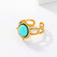 Round Square Turquoise Open Ring [201 Stainless Steel, 18K Gold Plated]