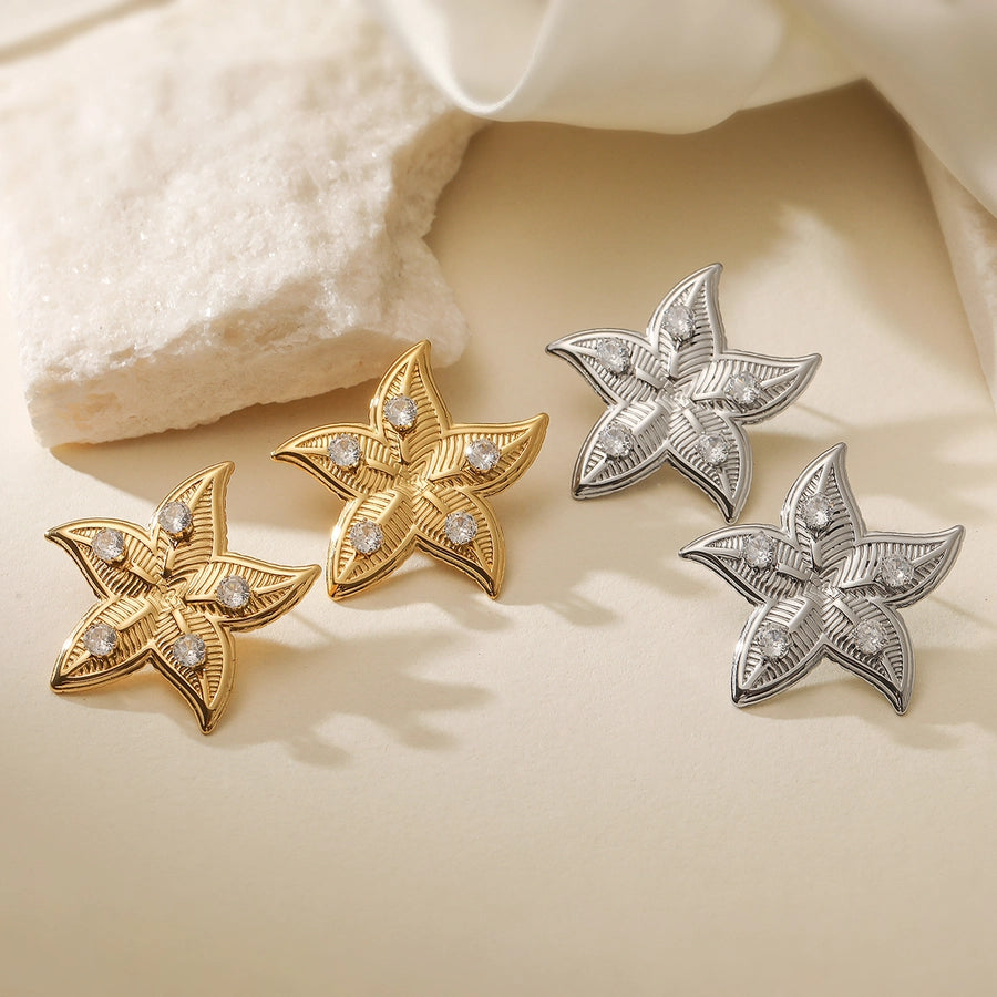 Starfish Zircon Earrings [304 Stainless Steel]