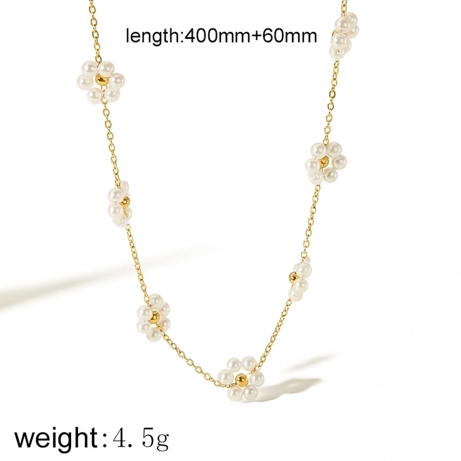 Flower Shell Pearl Necklace [304 Stainless Steel,18K Gold Plated]