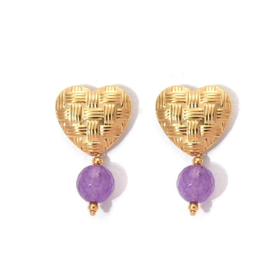 Boucles d'oreilles de cœur perlées [304 en acier inoxydable, plaqué d'or 14 carats]