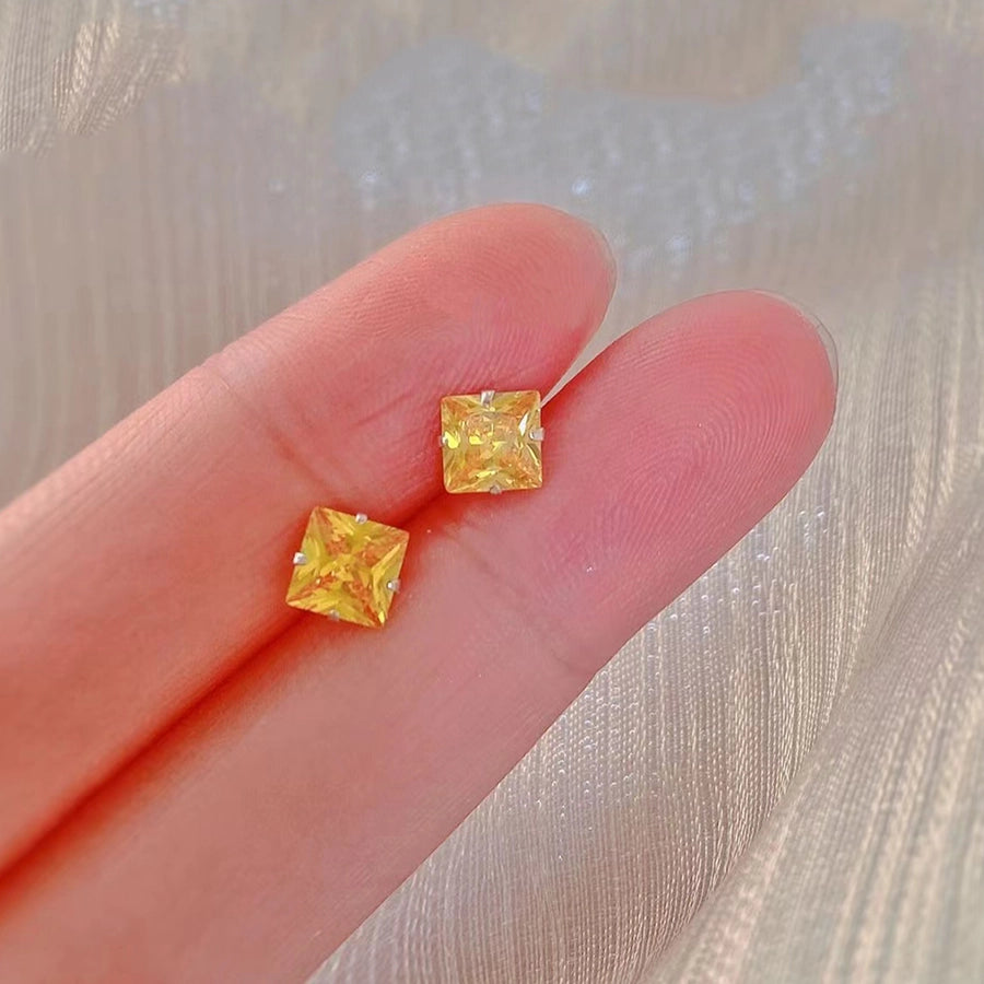 Square Colored Rhinestone Studs Earrings [304 Stainless Steel]