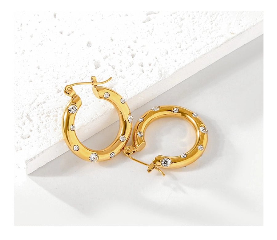 Rhinestone Hoop Earrings [316 Stainless Steel,18K Gold Plated]