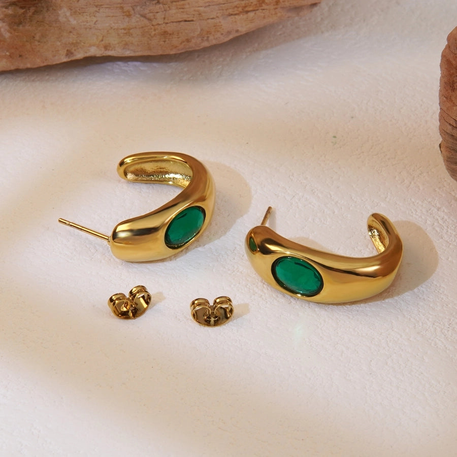 Green Stone Earrings [304 Stainless Steel,18K Gold Plated]