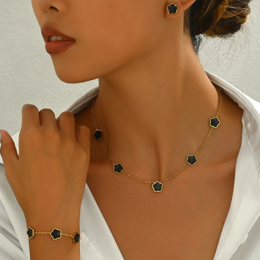 Flower Acrylic Jewelry Set [Stainless Steel, 18K Gold Plated]