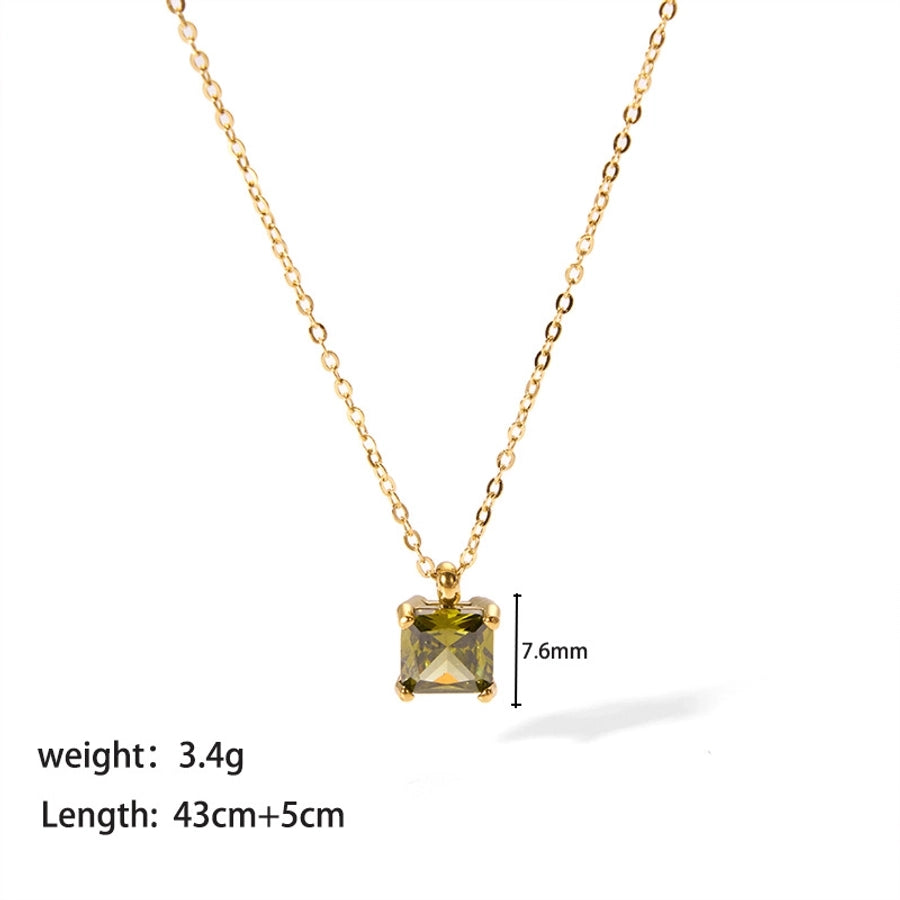 Collier de zircon carré de style preppy [304 en acier inoxydable, 18 carats en or]