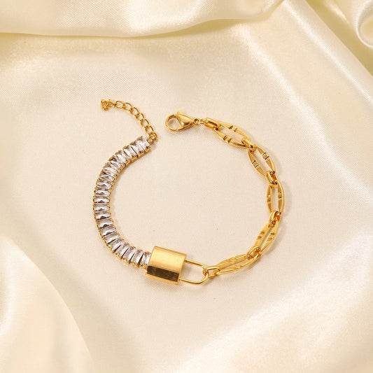 Bracciale zircone a lucchetto lucido [acciaio inossidabile, oro 18K placcato]