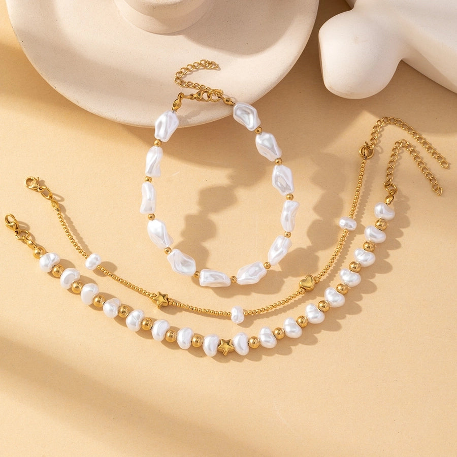 Artificial Pearl Bracelets [304 Stainless Steel, 18K Gold Plated]