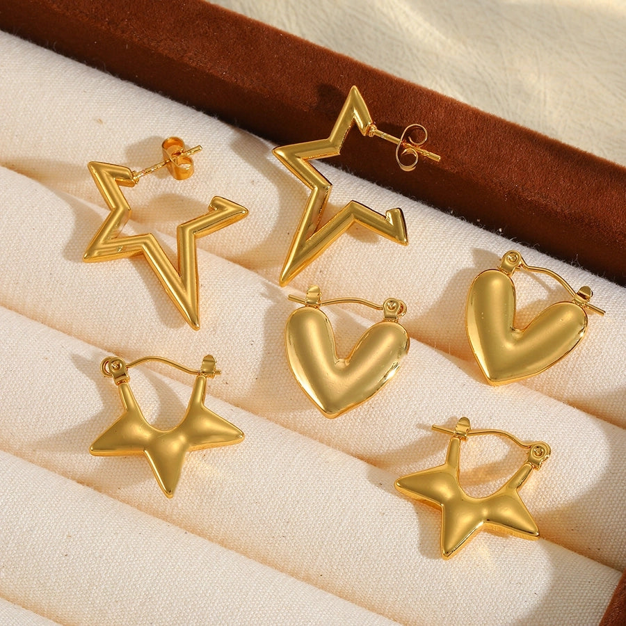 Heart Shape Star Earrings  [304 Stainless Steel,18K Gold Plated]