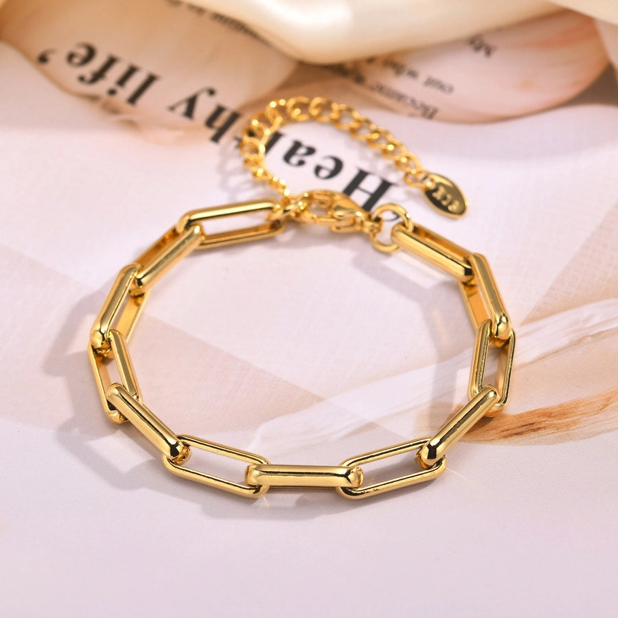 Rectangle Paperclip Chain Bracelet [Stainless Steel,18K Gold Plated]