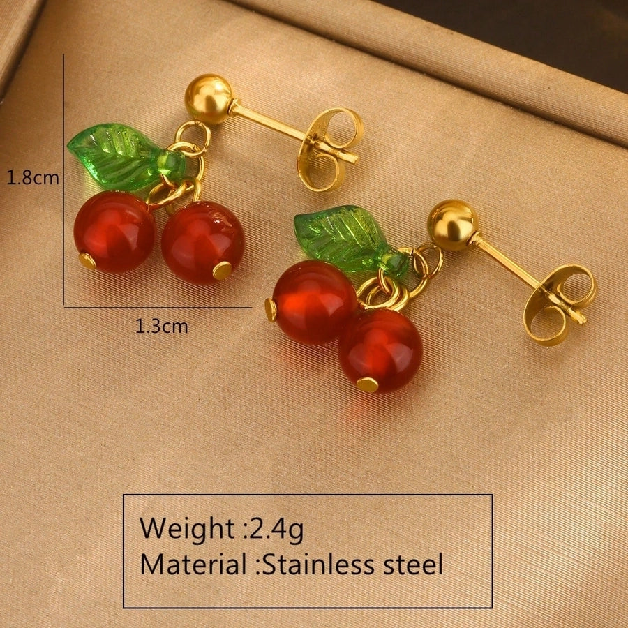 Cherry Drop Earrings [304 Stainless Steel,18K Gold Plated]