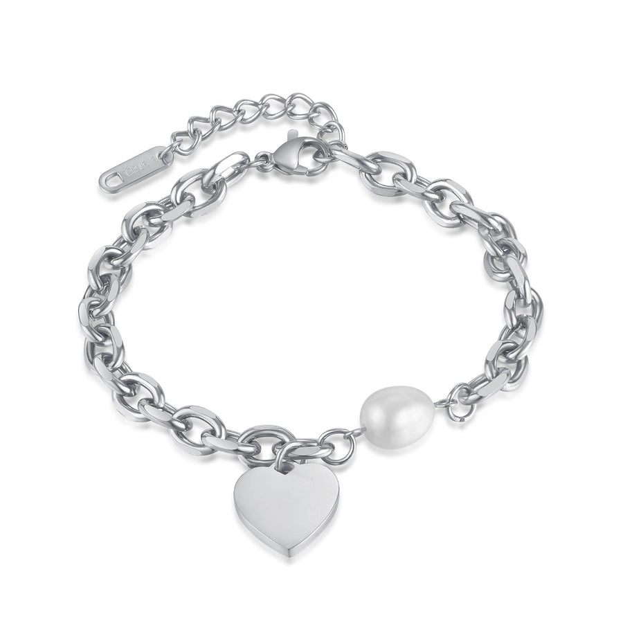 Heart Shape Artificial Pearls Bracelet [304 Stainless Steel]