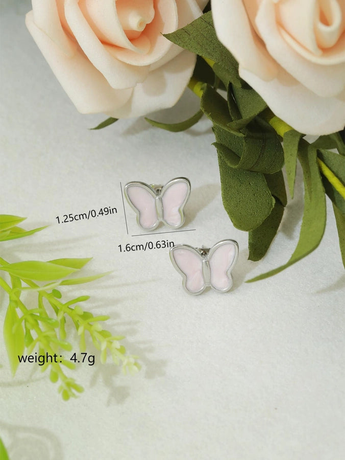 Butterfly Stud Earrings [304 Stainless Steel,18K Gold Plated]