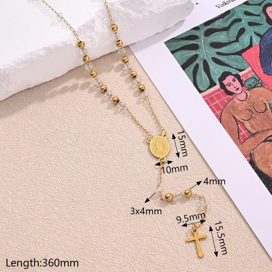 Cross Virgin Mary Pearl Necklace [304 Stainless Steel,18K Gold Plated]