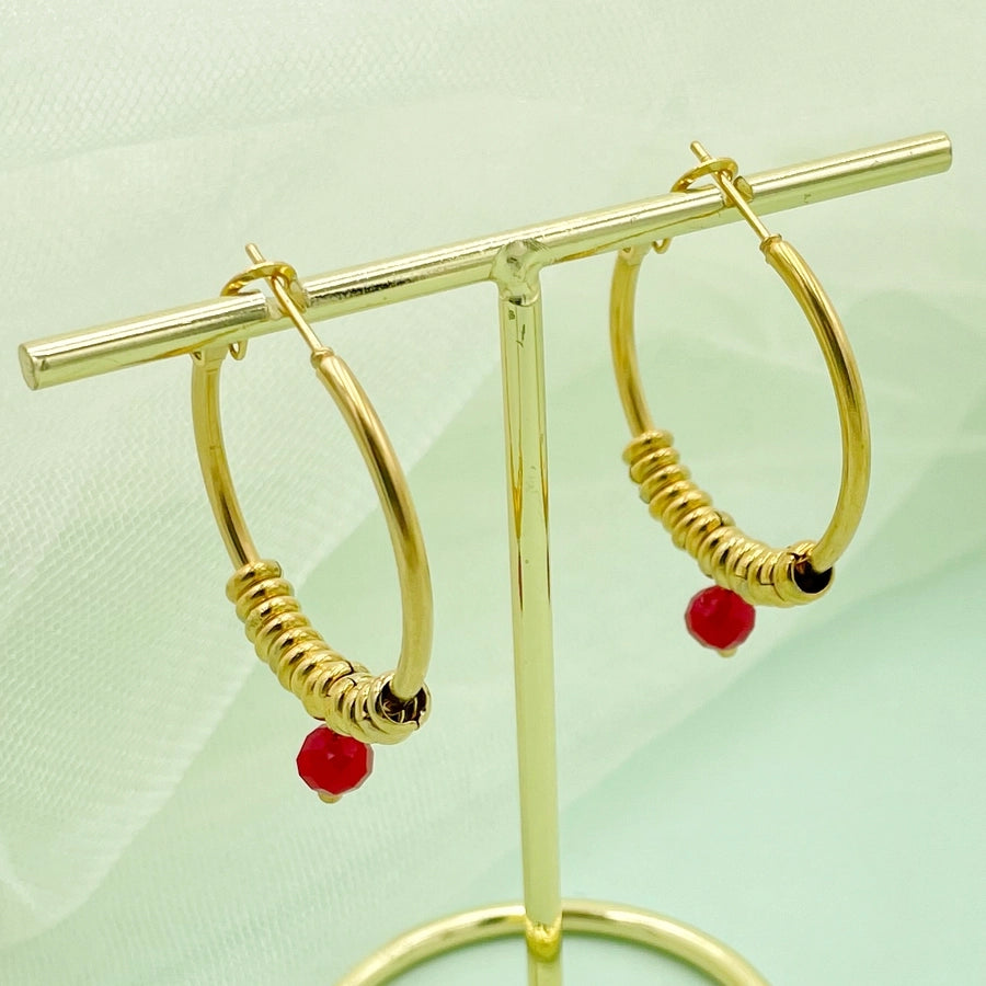 Stonearring naturali in perline rotonde [acciaio inossidabile 304, oro 14K placcato]