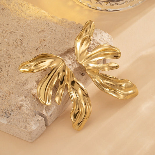 Blumenflügelohrringe [304 Edelstahl, 18K Gold plattiert]