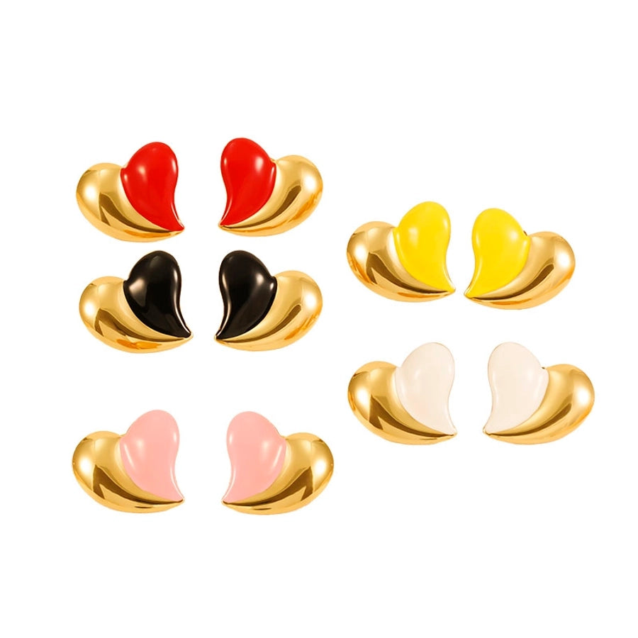 Heart Shape Color Earrings [304 Stainless Steel,18K Gold Plated]