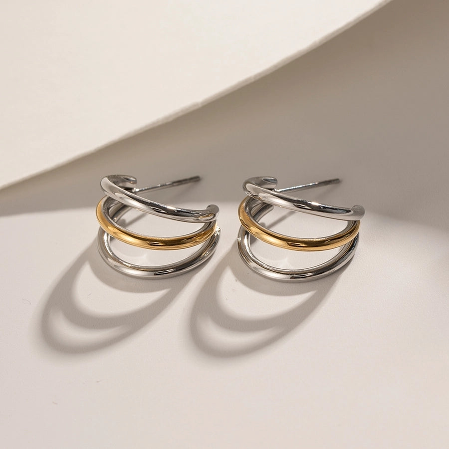 C Shape Semicircle Two Tone Earrings [304 Stainless Steel,18K Gold Plated]