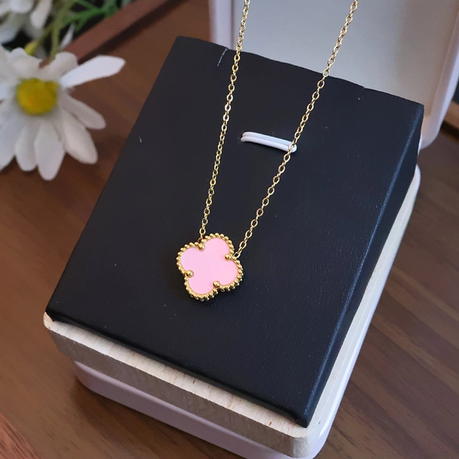 Luxurious Four Leaf Clover Acrylic Necklace [304 Stainless Steel,18K Gold Plated]