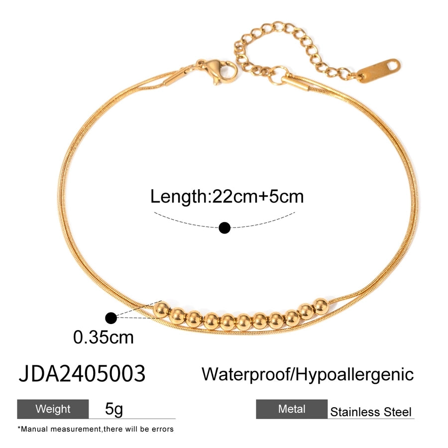 Round beads Anklet [304 Stainless Steel, 18K Gold Plated]