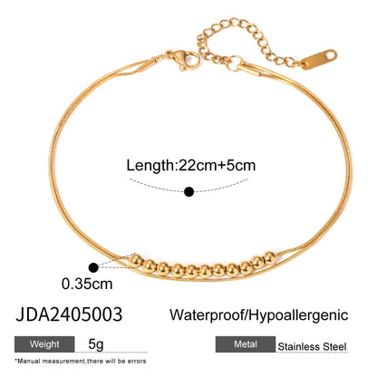 Round beads Anklet [304 Stainless Steel, 18K Gold Plated]