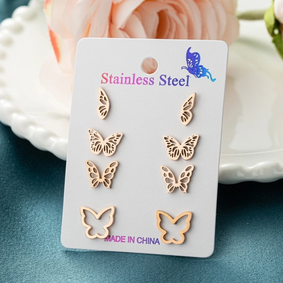 Butterfly Stud Earrings Set [304 Stainless Steel, 18K Gold Plated]