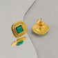 Square Green Glass Stone Earrings [304 Stainless Steel,18K Gold Plated]