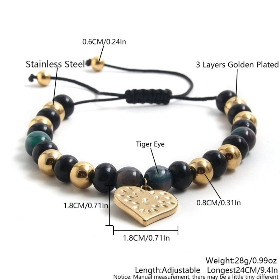 Ethnic Style Heart Shape Tiger Stone Bracelet [304 Stainless Steel]