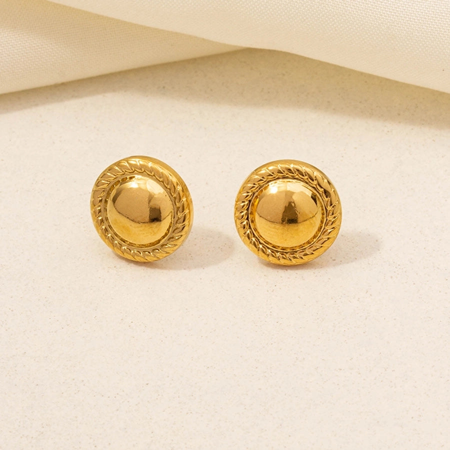 Round Plating Ear Studs [304 Stainless Steel,18K Gold Plated]