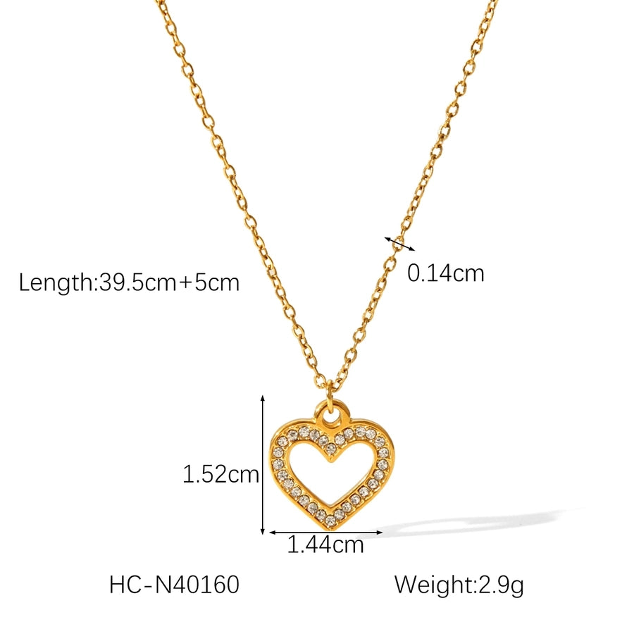 Casual hartvorm steentjes 18K ketting [304 roestvrij staal, 18K vergulde goud]