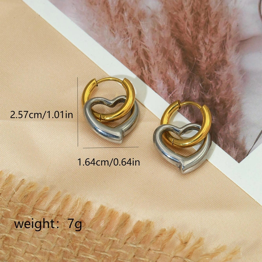 Mix Silver Gold Heart Shape Earrings [304 Stainless Steel,18K Gold Plated]